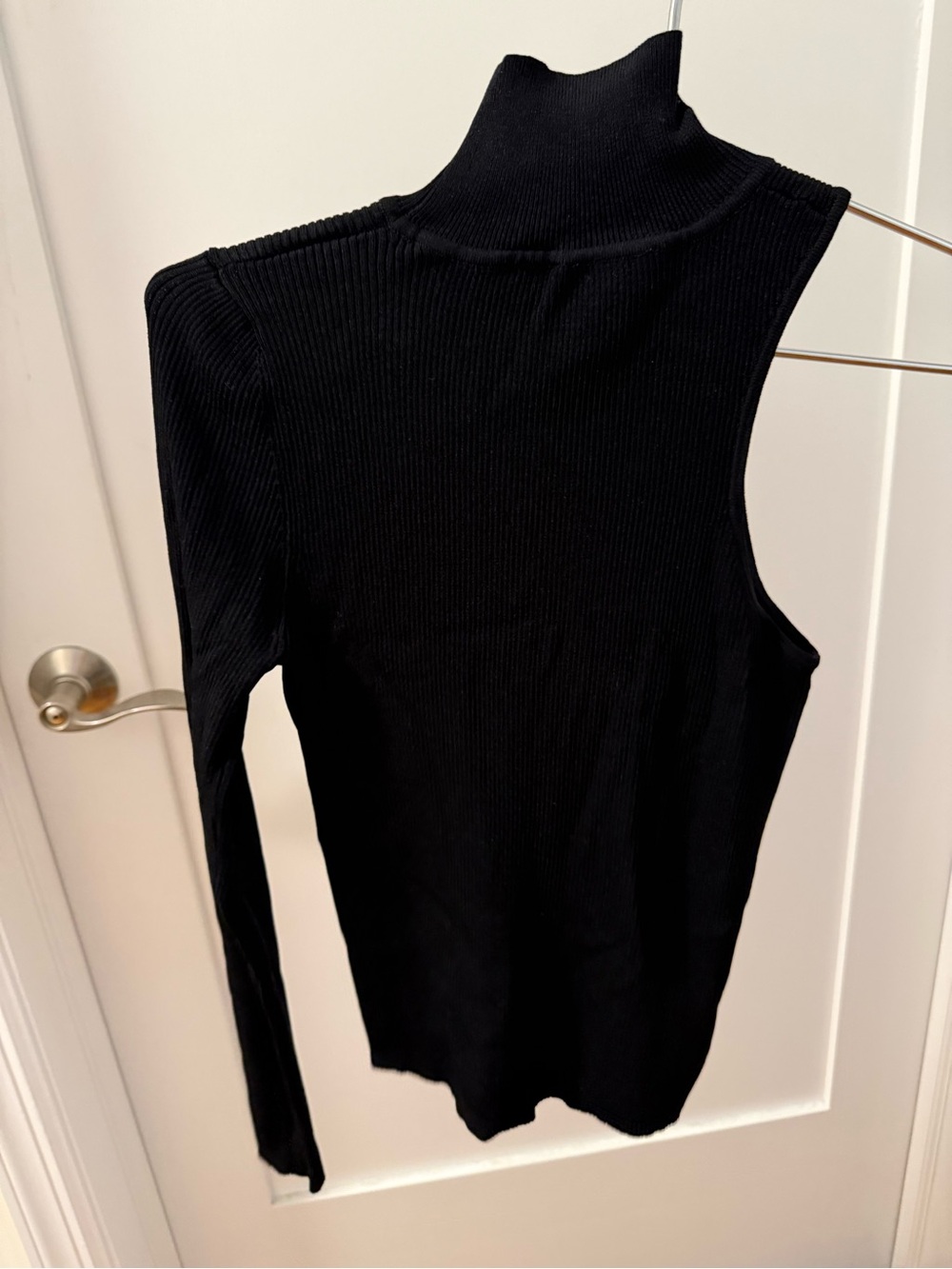 Black Ribbed One-Shoulder Turtleneck Top